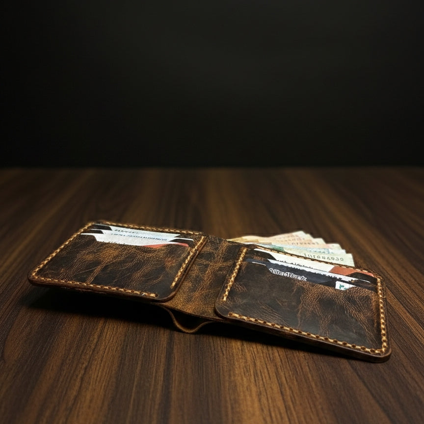 Bifold Leather Wallet (Coffee Brown Color)