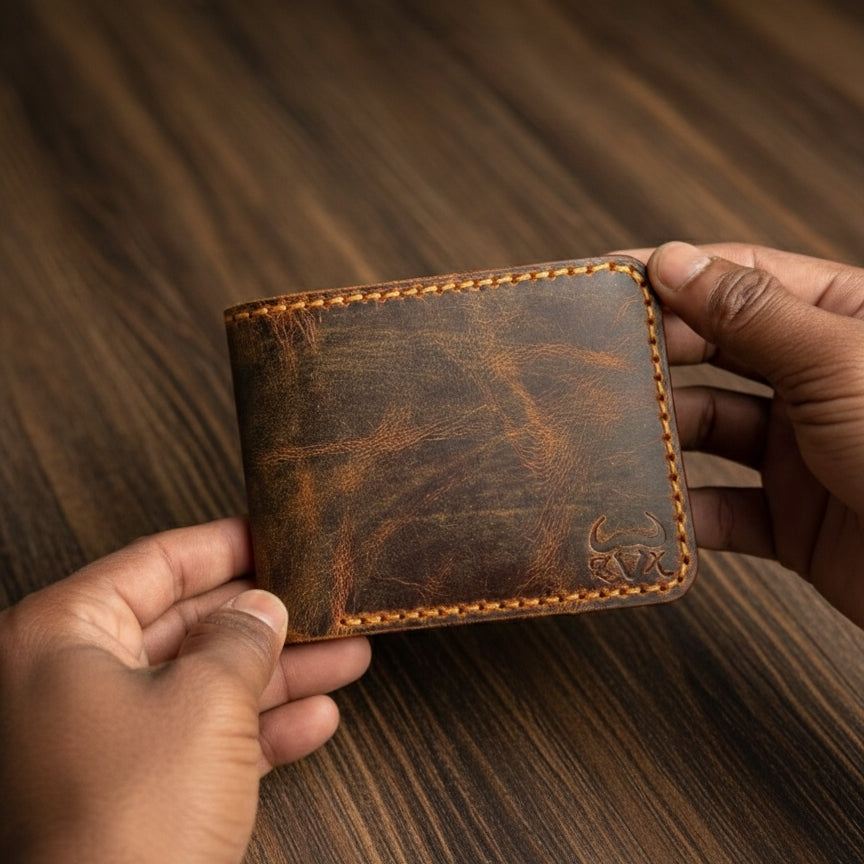 Bifold Leather Wallet (Coffee Brown Color)