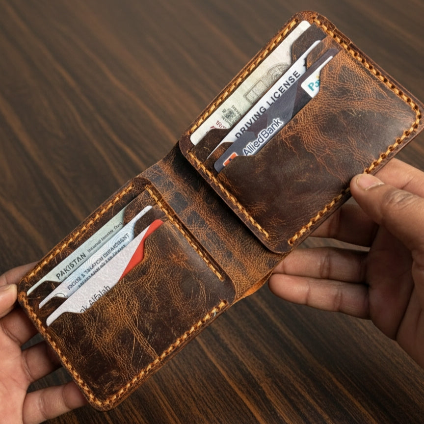 Bifold Leather Wallet (Coffee Brown Color)
