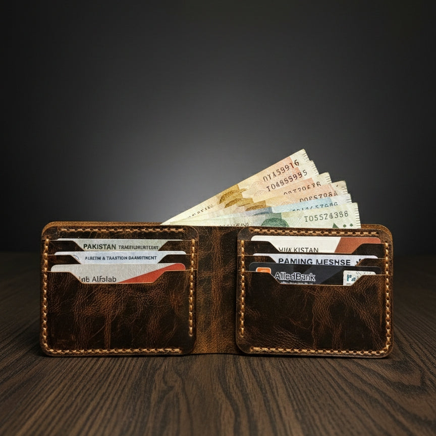 Bifold Leather Wallet (Coffee Brown Color)