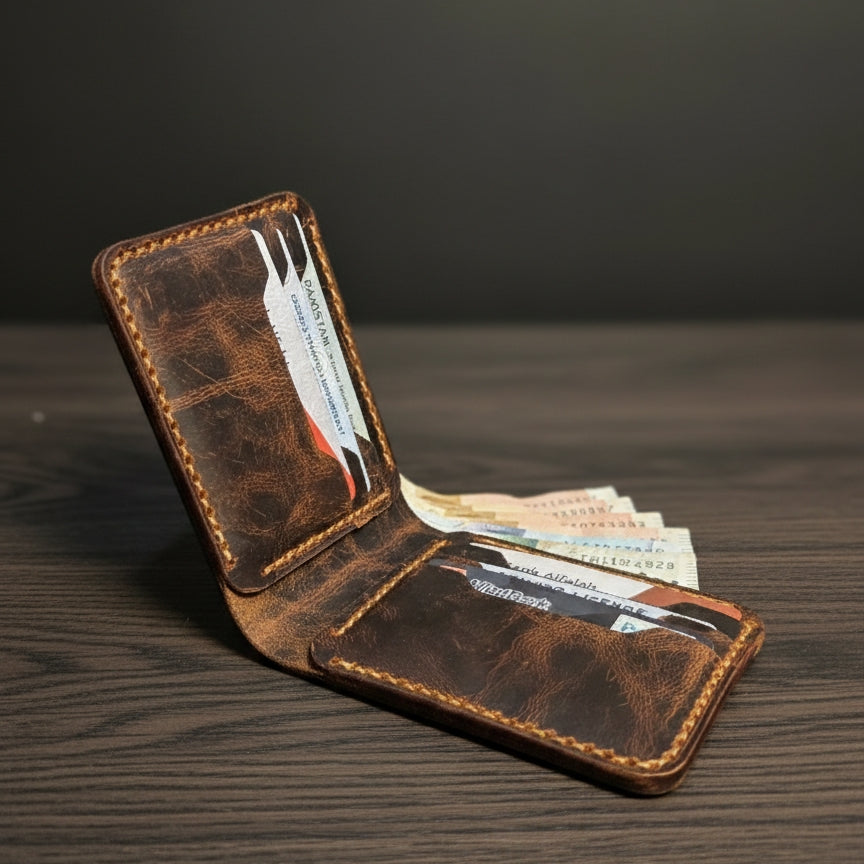 Bifold Leather Wallet (Coffee Brown Color)