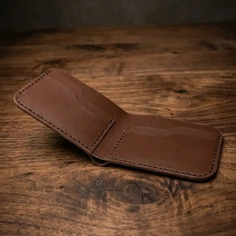 Minimalist Slim Bifold Leather Wallet (Brown Color)