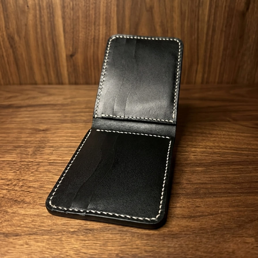 No.102 Bifold Leather Wallet (Shiny Black)
