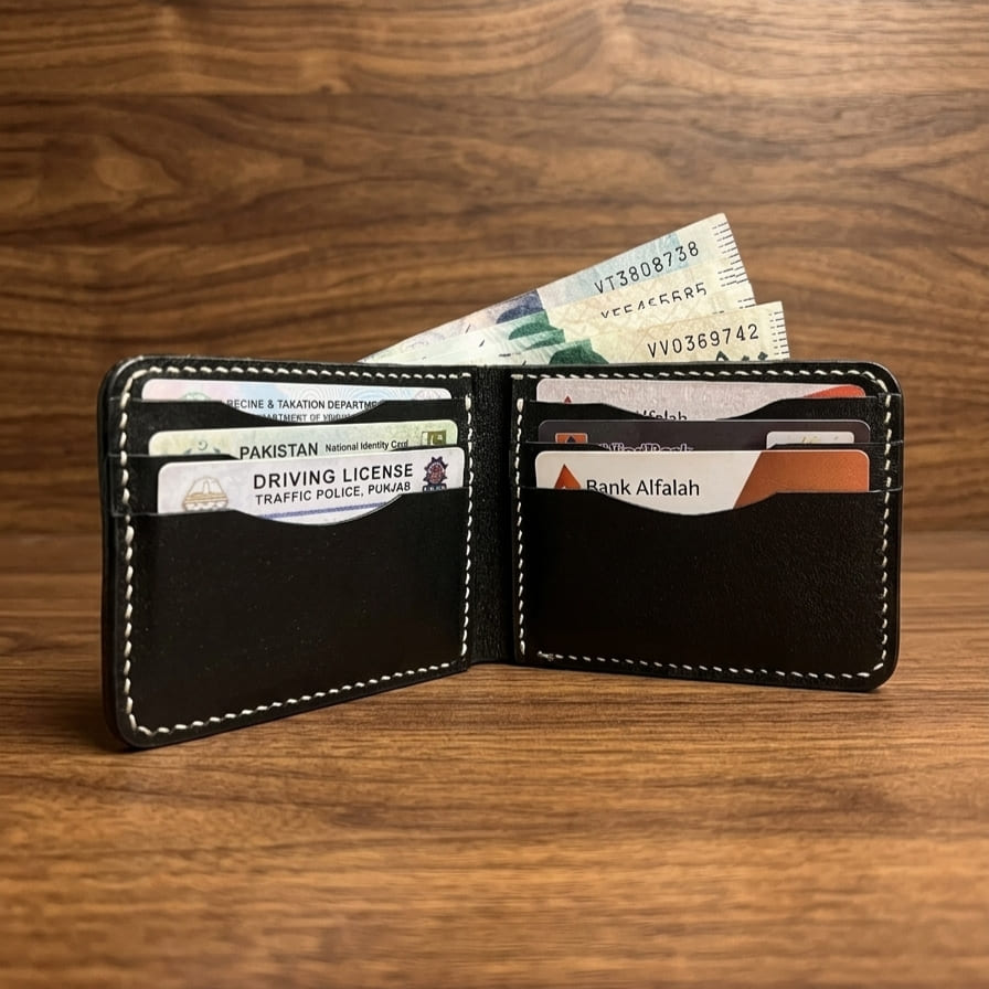 No.102 Bifold Leather Wallet (Shiny Black)