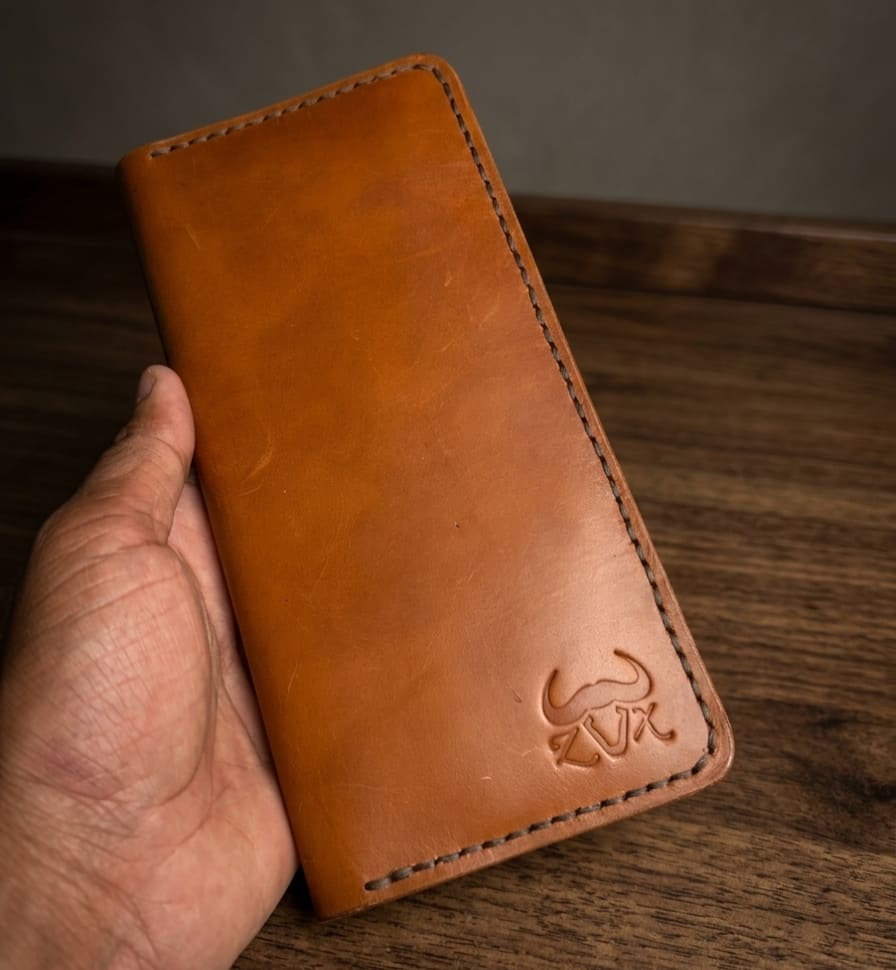 Long Leather Wallet (Tan Cognac Color)