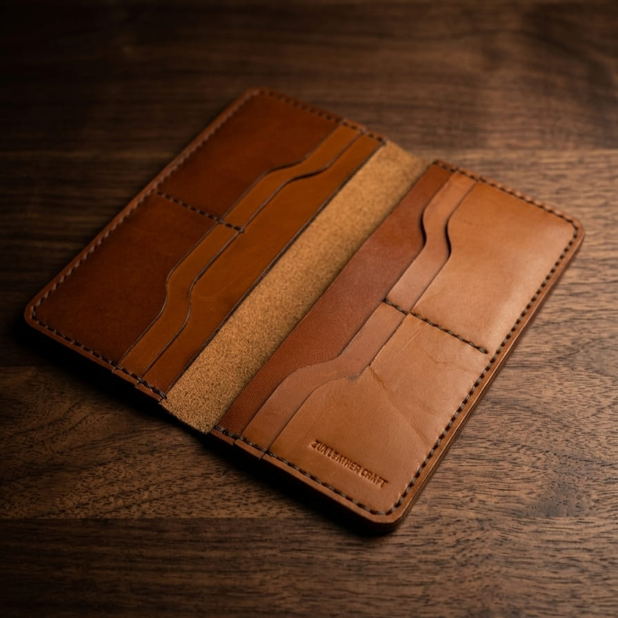 Long Leather Wallet (Tan Cognac Color)
